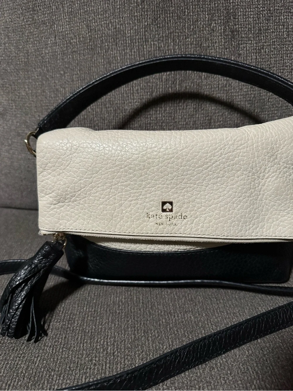 kate spade Two-Tone Black and Cream Shoulder Bag with Tassel